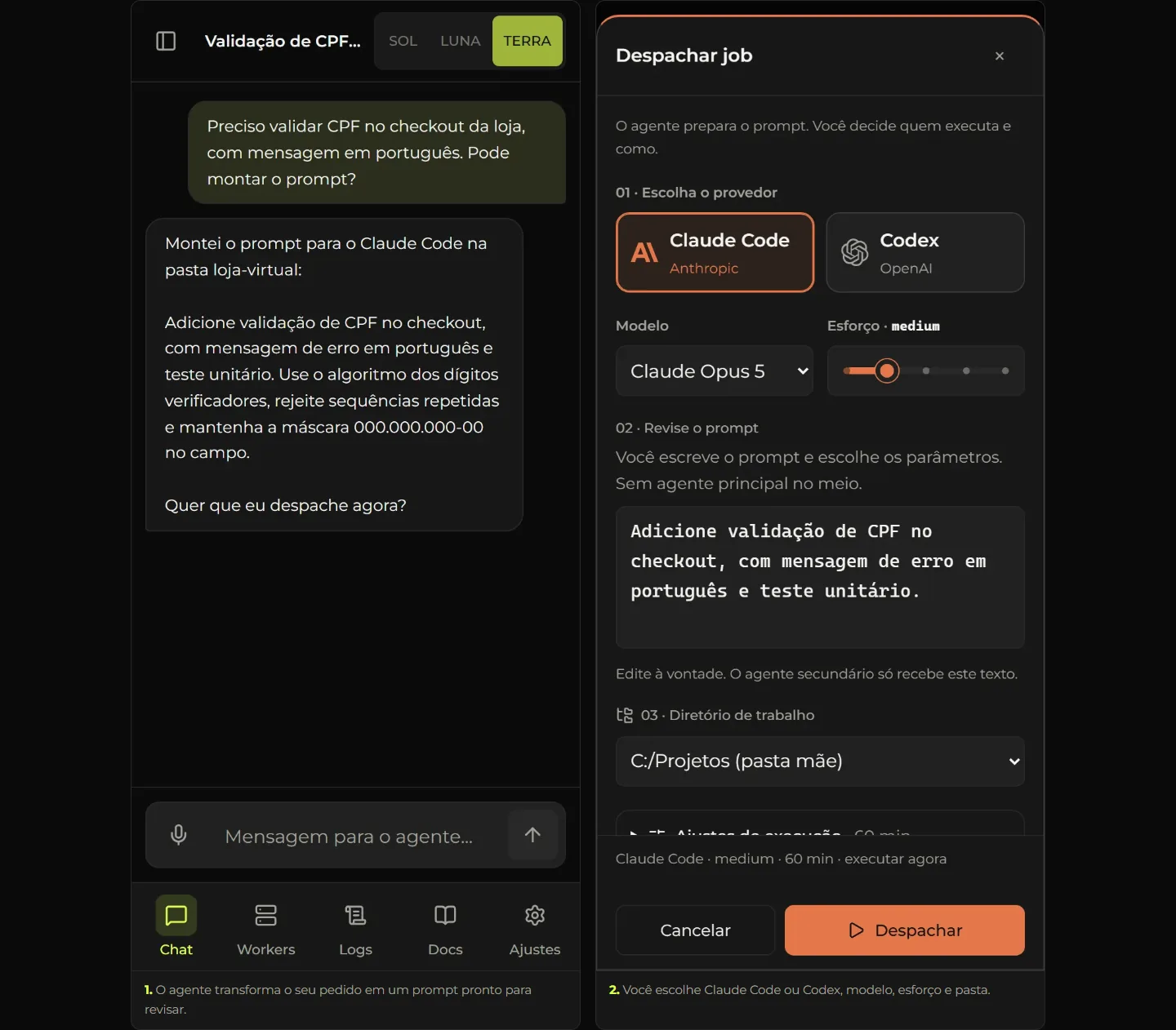 Interface real do Syntax Ops, com dados de demonstração
